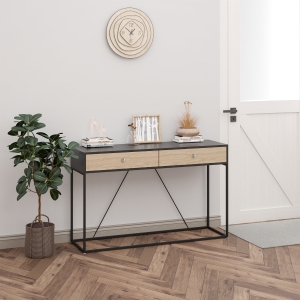 HOMCOM Console Table, Hallway Table with 2 Drawers, Steel Frame Sofa Table for Entrance and Living Room, Black