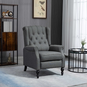 HOMCOM Manual Reclining Sofa, Fabric Push Back Recliner Chair with Button Tufted Backrest, Nail Head Trim, Armrest, Dark Gray