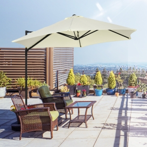 Outsunny 8.5FT Offset Patio Umbrella with 360° Rotation, Outdoor Cantilever Roma Parasol Hanging Sun Shade Canopy Shelter with Cross Base, Beige