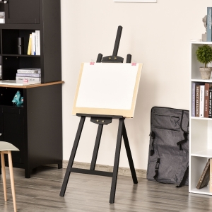 HOMCOM 55" Beech Wood Adjustable Folding Art Easel Stand that Tilts up to 90° Degrees with Sturdy Material, Black