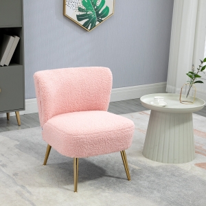 HOMCOM Lounge Chair for Bedroom Living Room Chair with Soft Upholstery and Gold Legs Pink