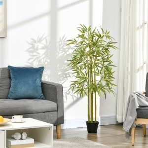 Outsunny 4FT Artificial Bamboo Tree, Faux Greenery Plant, Decorative Tree in Nursery Pot for Indoor Outdoor Décor