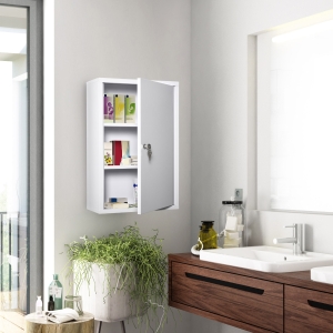 kleankin Wall Mount Medicine Cabinet 3 Tier Steel Emergency Box for Bathroom, Lockable with 2 Keys, White