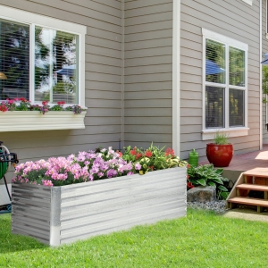 Outsunny Galvanized Raised Garden Bed, Steel Outdoor Planters with Reinforced Rods, 71'' x 35'' x 23'', Silver