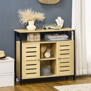 HOMCOM Industrial Sideboard Buffet Cabinet, Kitchen Storage Cabinet w/ Open Shelves, 2 Door Cupboards for Living Room, Natural