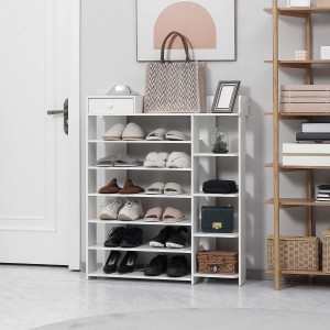 HOMCOM Shoe Rack Storage Shoe Organizer with Drawer, Boot Rack, for Entryway Closet Hallway, 35.4"x11"x41.7", White