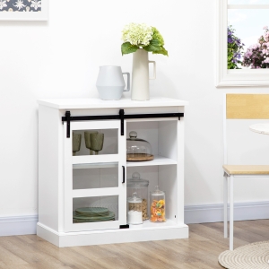 HOMCOM Buffet Cabinet Kitchen Storage Sideboard with Glass Sliding Door, Adjustable Shelf for Dining Room, White