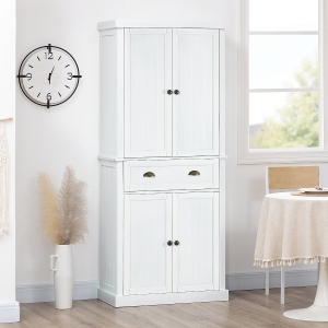 HOMCOM 72" Wood Kitchen Pantry Cabinet, Farmhouse Storage Organizer with Drawer and 2 Adjustable Shelves, Soft Close, White