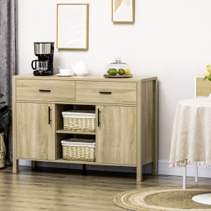 HOMCOM Buffet Table Sideboard and Buffet with 2 Drawers 2 Door Cupboards 2 Open Shelves for Living Room Light Grey