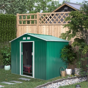 Outsunny 9.1' x 6.4' x 6.3 Garden Storage Shed w/Floor Foundation Outdoor Patio Yard Metal Tool Storage House w/ Double Doors Green