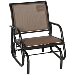 Outsunny Outdoor Glider with Breathable Mesh Fabric, Curved Armrests and Steel Frame for Porch, Garden, Poolside, Backyard, Balcony, Brown