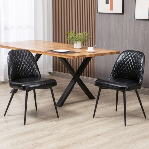 HOMCOM Dining Chairs Set of 2, Modern Kitchen Chairs with Faux Leather Upholstery and Steel Legs for Living Room, Dining Room, Bedroom, Black