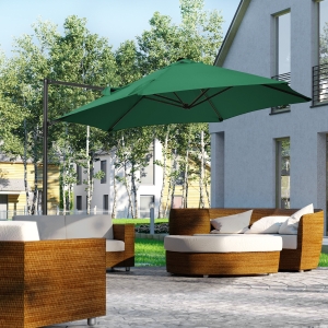Outsunny 8.5FT Offset Patio Umbrella with 360° Rotation, Outdoor Cantilever Roma Parasol Hanging Sun Shade Canopy Shelter with Cross Base, Green