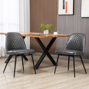 HOMCOM Dining Chairs Set of 2, Modern Kitchen Chairs with Faux Leather Upholstery and Steel Legs for Living Room, Dining Room, Bedroom, Dark Grey