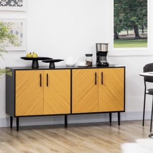 HOMCOM Modern Buffet Sideboard Kitchen Dining Storage Bar Cabinet with Adjustable Shelves Yellow