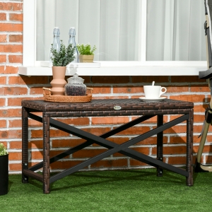 Outsunny Patio Wicker End Table, Outdoor PE Rattan Side Table, with Plastic Board Under the Full Woven Table Top for Patio, Garden, Balcony, Mixed Brown