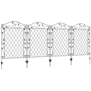 Outsunny Garden Fence, 4 Pack Metal Fence Panels, 11.5', Rust-Resistant Animal Barrier & Decorative Border Flower Edging for Yard, Landscape, Patio, Outdoor Décor, 43" H, Round Vines