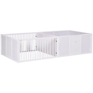 PawHut Wooden Whelping Box for Dogs for All Sized Dogs, Dog Whelping Pen with Adjustable Height Entrance Door, Large Puppy Playpen, 81" x 39" x 20", White