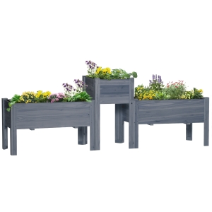Outsunny Raised Garden Bed Set of 3, Elevated Wood Planter Box with Legs and Bed Liner for Backyard and Patio to Grow Vegetables, Herbs, Gray