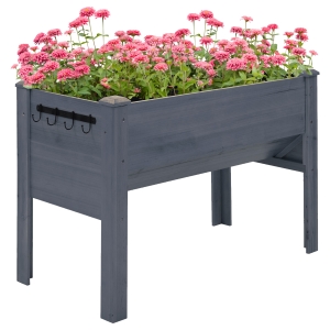 Outsunny 48" Fir Wood Raised Garden Bed with Tool Hooks, Elevated Planter Box Stand with Unique Funnel Design for Backyard, Gray