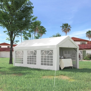 Outsunny 20' x 10' Party Tent & Carport, Large Outdoor Canopy Tent Portable Garage with Removable Sidewalls and Windows, White Tents for Parties, Wedding and Events