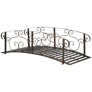 Outsunny 6FT Classic Garden Bridge with Safety Railings Steel Arc Footbridge Decorative Pond Bridge for Backyard Creek Stream, Bronze