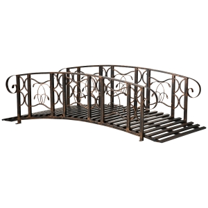 Outsunny 6' Metal Arch Backyard Garden Bridge with 660 lbs. Weight Capacity, Safety Siderails, Vine Motifs, & Easy Assembly for Backyard Creek, Stream, Pond, Bronze