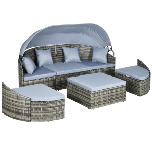 Outsunny Convertible Rattan Daybed Sectional, Light Grey