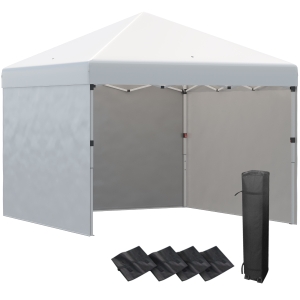 Outsunny 10' x 10' Pop Up Canopy with 3 Sidewalls, Leg Weight Bags and Carry Bag, Height Adjustable Party Tent Event Shelter Gazebo for Garden, Patio, Cream
