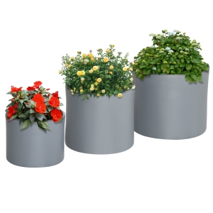 Outsunny 3-Pack Outdoor Planter Set, MgO Flower Pots with Drainage Holes, Outdoor Ready & Stackable for Indoor, Entryway, Patio, Yard, Garden