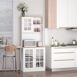 HOMCOM Kitchen Pantry, Buffet with Hutch with 3 Storage Cabinets, 2 Open Shelves and Large Countertop, White
