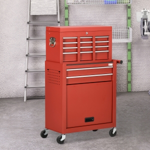 DURHAND 6-Drawer Tool Chest Set with 4 Wheels, Lockable Rolling Tool Box and Storage Cabinet, Removable Portable Set-Top Box Tool Organizer for Garage Factory Workshop, Red