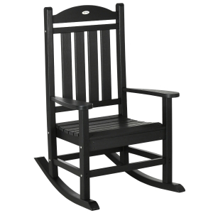 Outsunny Outdoor Rocking Chairs, Traditional Porch Rocker, Fade-Resistant HDPE Rocker Chair with Slatted Design for Outdoor & Indoor Use, Black