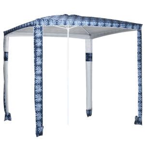 Outsunny Quick Beach Cabana Canopy Umbrella, 8' Easy-Assembly Sun-Shade Shelter with Sandbags and Carry Bag, Cool UV50+ Fits Kids & Family, Blue Coconut Palm