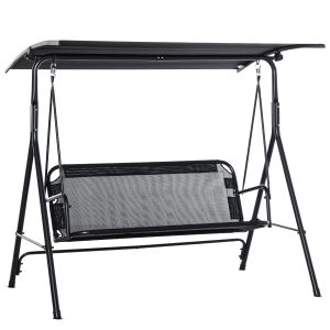 Outsunny 2-Seater Patio Swing Chair, Outdoor Adjustable Canopy Porch Swing with Armrests, Texeline Fabric and Steel Frame, Black