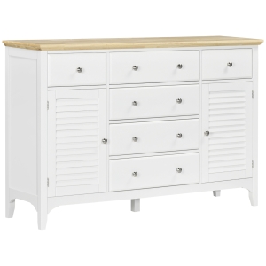 HOMCOM Sideboard Buffet Cabinet with Storage Drawers, Rubber Wood Top and Adjustable Shelves, Coffee Bar Cabinet, White
