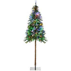 HOMCOM 6' Artificial Christmas Trees, with Warm White or Colorful LED Lights, Pencil Shape, Steel Base
