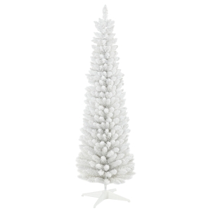 HOMCOM 6' Decorated Christmas Tree Snow Flocked Artificial Christmas Tree with Pencil Shape, Realistic Branches, White