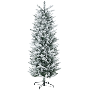HOMCOM 6' Artificial Flocked Christmas Trees, with Snow Frosted Branches, Auto Open, Steel Base