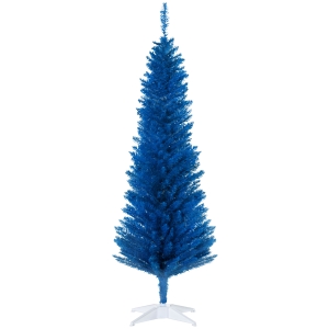HOMCOM 5FT Decorated Christmas Tree, Pencil Christmas Tree with 294 Realistic Branch Tips and Plastic Stand, Blue