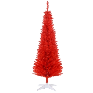 HOMCOM 5FT Decorated Christmas Tree, Pencil Christmas Tree with 294 Realistic Branch Tips and Plastic Stand, Red