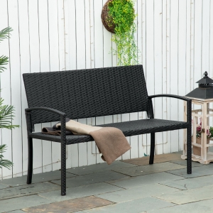 Outsunny Rattan Wicker Loveseat Garden Bench Hand Woven Portable Backyard Black