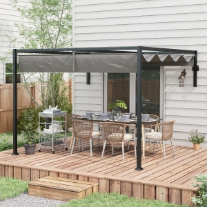 Outsunny 10' x 10' Lean To Pergola, Metal Pergola with Retractable Roof for Grill, Garden, Patio, Deck