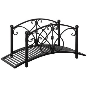 Outsunny Garden Bridge 3.3FT, Decorative Classic Backyard Pond Bridge with Safety Railings Black