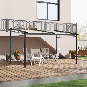 Outsunny Metal Pergola with Sliding Roof Canopy, Retractable Pergola Canopy, 10' x 13', Beige