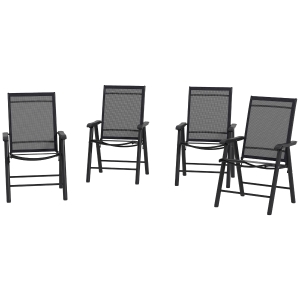 Outsunny Set of 4 Outdoor Folding Chairs, Stackable Patio Dining Chairs with Armrests, Metal Frame, Black