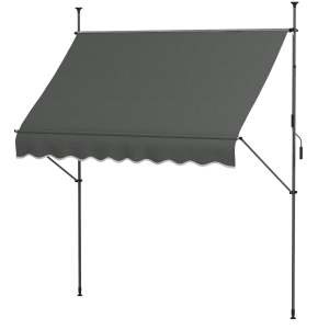 Outsunny 8' x 4' Manual Retractable Awning, Non-Screw Patio Awning, UV Resistant for Window or Door, Dark Gray