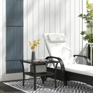 Outsunny 20" Patio Wicker Coffee Table, Outdoor PE Rattan Two-tier Side Table with Glass Top, for Patio, Garden, Balcony, Black