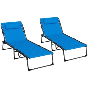 Outsunny Folding Chaise Lounge Set with Reclining Back, 25.6" x 74" x 14.2", Blue