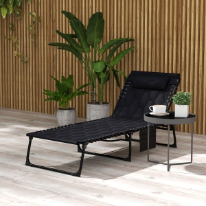 Outsunny Folding Chaise Lounge with Reclining Back, 25.6" x 74" x 14.2", Black